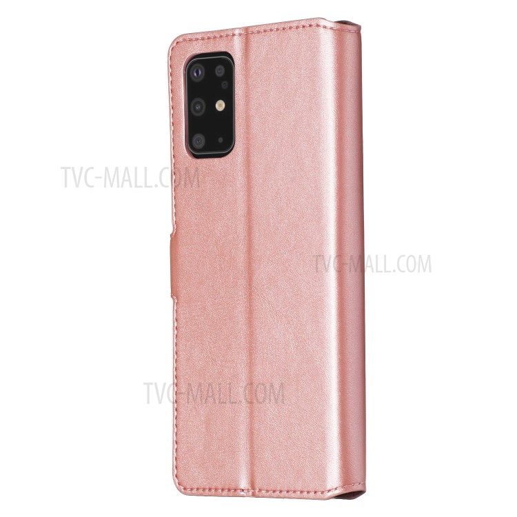 Solid Color Flip Leather Wallet Phone Cover for Samsung Galaxy S20 Plus - Rose Gold-6