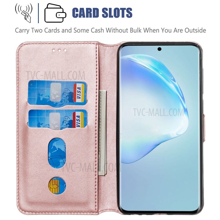 Solid Color Flip Leather Wallet Phone Cover for Samsung Galaxy S20 Plus - Rose Gold-7