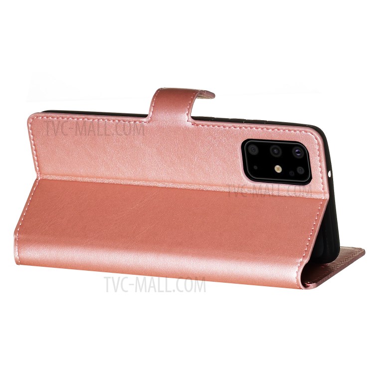 Solid Color Flip Leather Wallet Phone Cover for Samsung Galaxy S20 Plus - Rose Gold-8