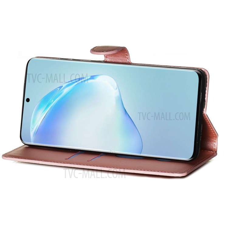 Solid Color Flip Leather Wallet Phone Cover for Samsung Galaxy S20 Plus - Rose Gold-9