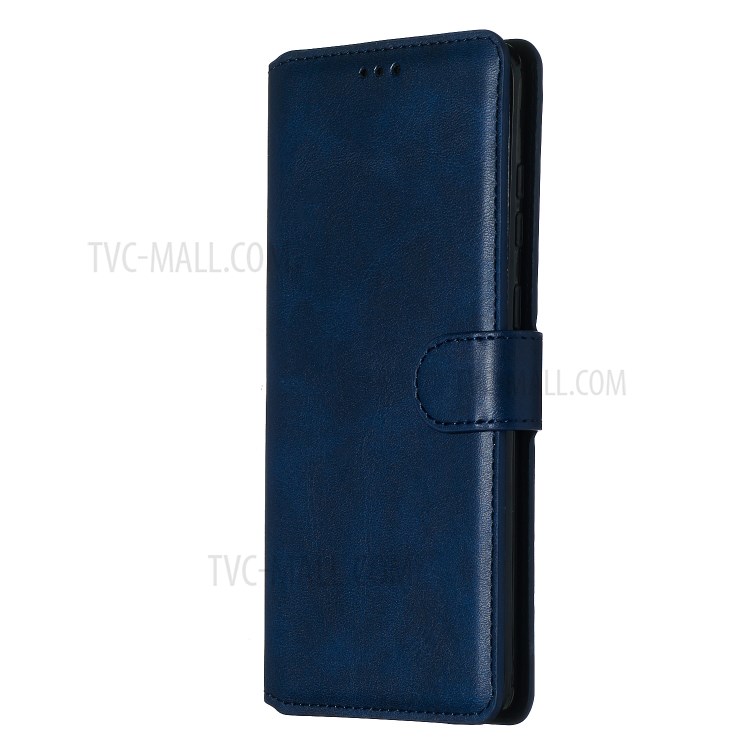 Solid Color Flip Leather Wallet Phone Cover for Samsung Galaxy S20 Plus - Dark Blue-5