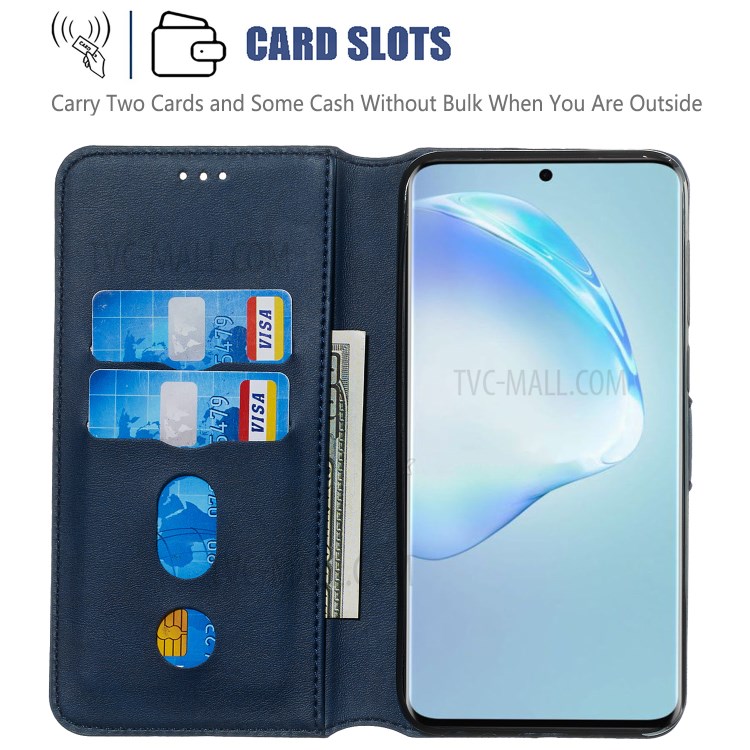 Solid Color Flip Leather Wallet Phone Cover for Samsung Galaxy S20 Plus - Dark Blue-7