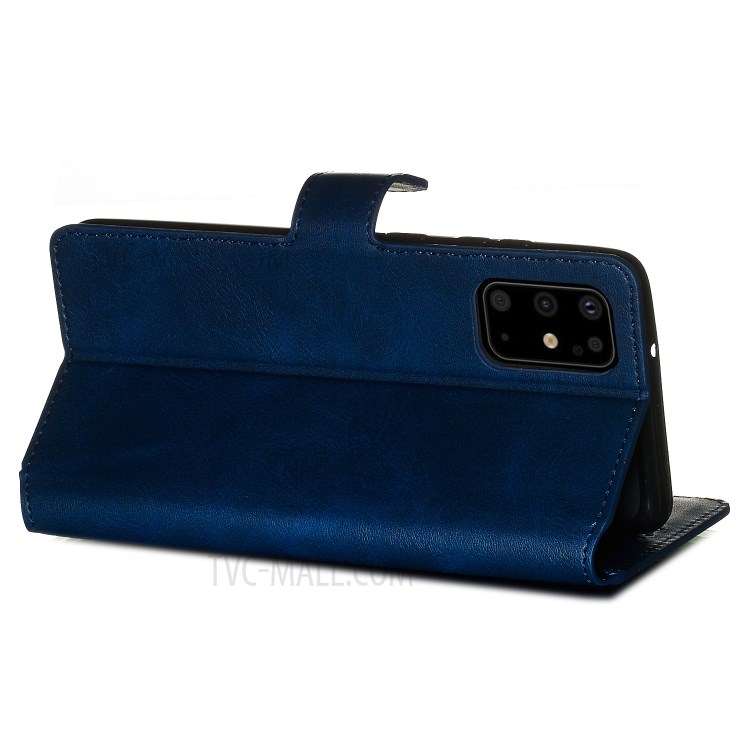 Solid Color Flip Leather Wallet Phone Cover for Samsung Galaxy S20 Plus - Dark Blue-8