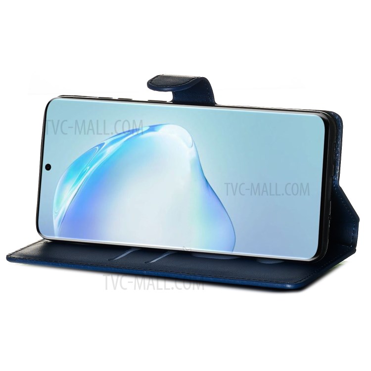 Solid Color Flip Leather Wallet Phone Cover for Samsung Galaxy S20 Plus - Dark Blue-9