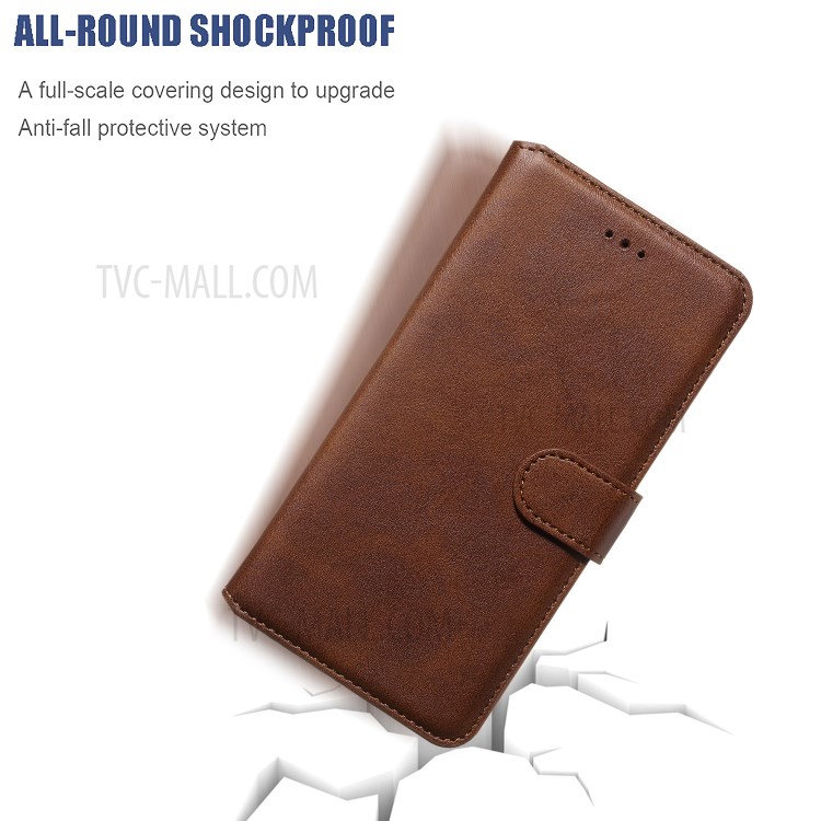 Solid Color Flip Leather Wallet Phone Cover for Samsung Galaxy S20 Plus - Brown-10