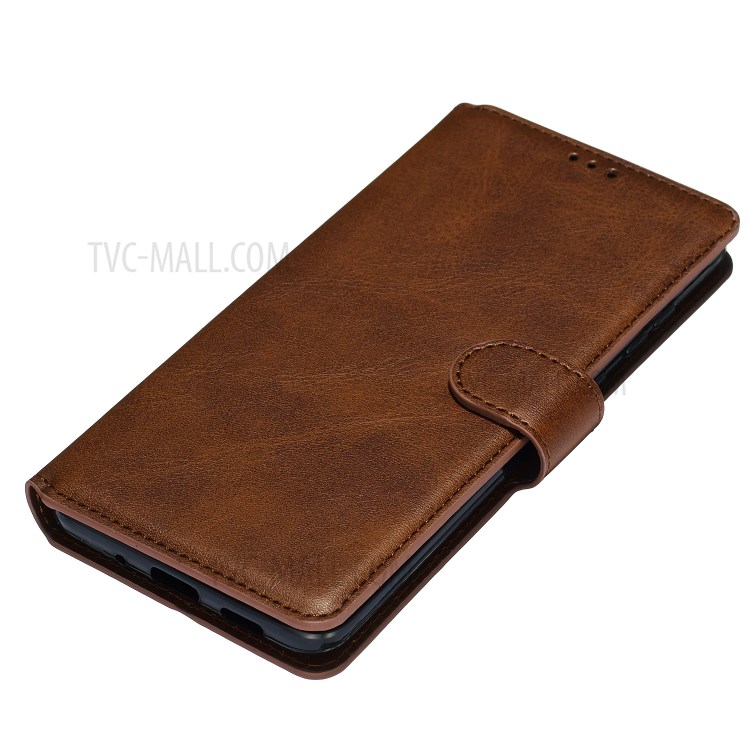 Solid Color Flip Leather Wallet Phone Cover for Samsung Galaxy S20 Plus - Brown-2