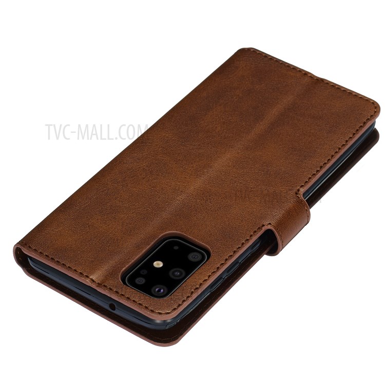 Solid Color Flip Leather Wallet Phone Cover for Samsung Galaxy S20 Plus - Brown-3