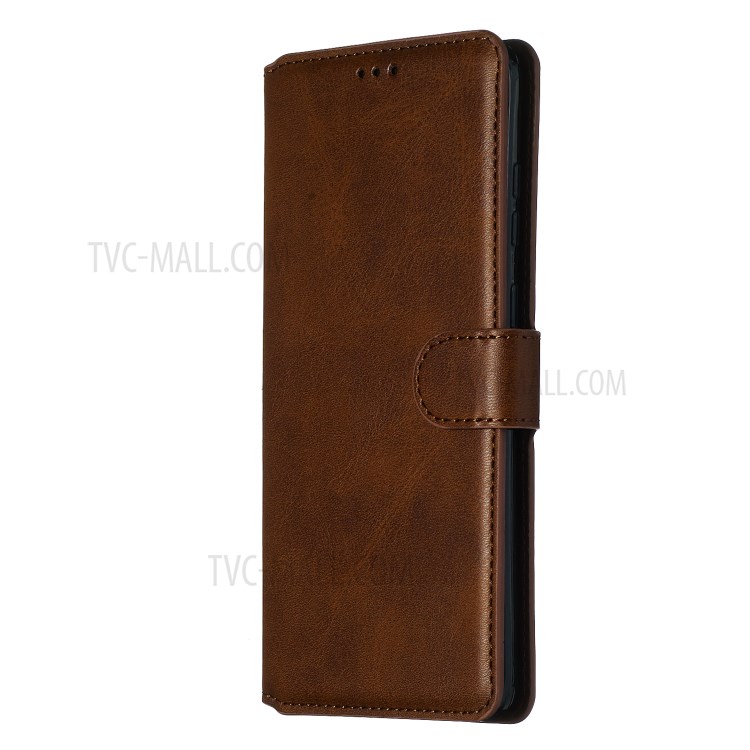 Solid Color Flip Leather Wallet Phone Cover for Samsung Galaxy S20 Plus - Brown-4