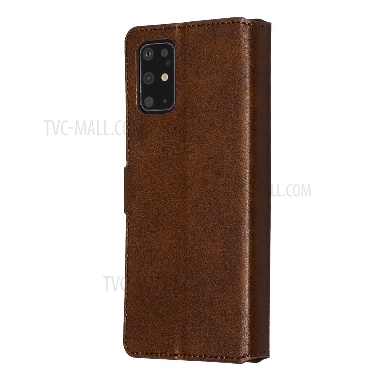 Solid Color Flip Leather Wallet Phone Cover for Samsung Galaxy S20 Plus - Brown-5