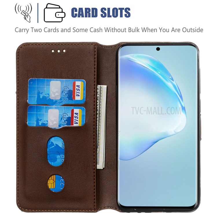 Solid Color Flip Leather Wallet Phone Cover for Samsung Galaxy S20 Plus - Brown-6