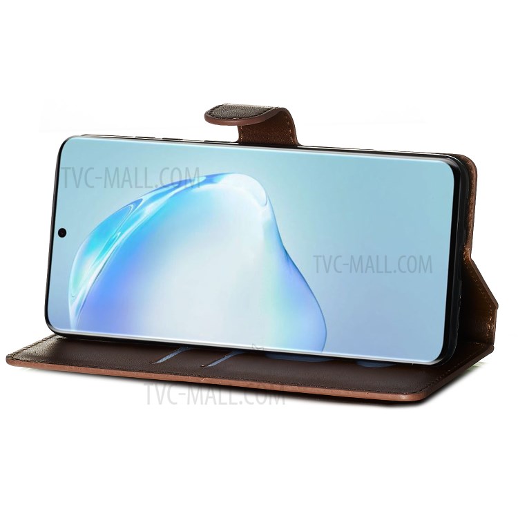 Solid Color Flip Leather Wallet Phone Cover for Samsung Galaxy S20 Plus - Brown-8