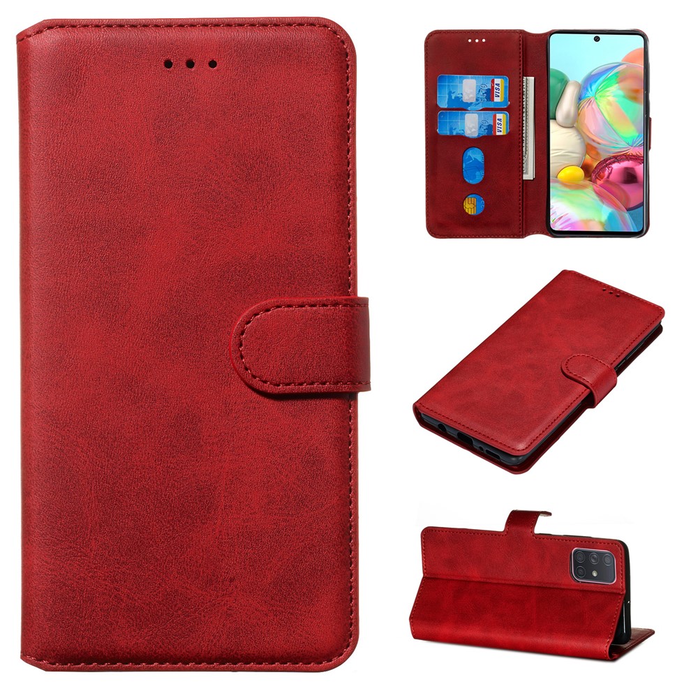 Solid Color Flip Leather Wallet Phone Case for Samsung Galaxy A71 A715 - Red-1