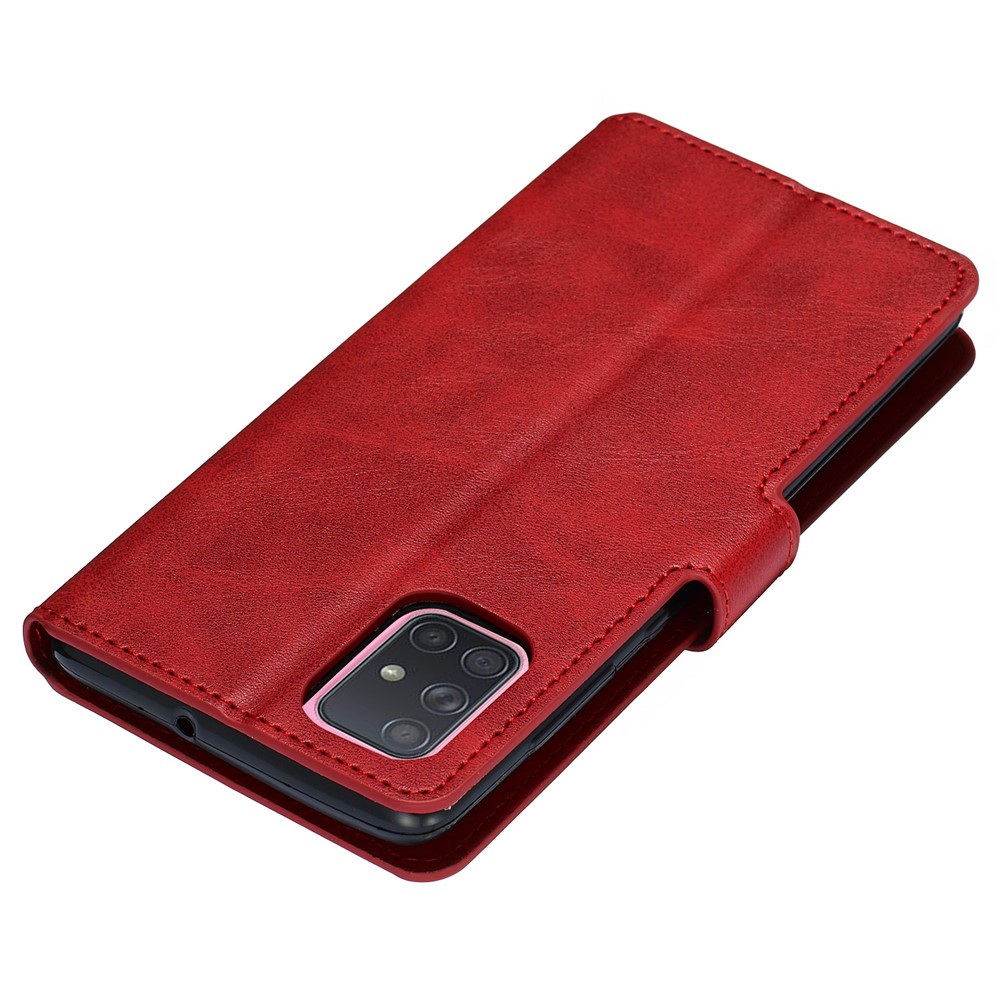 Solid Color Flip Leather Wallet Phone Case for Samsung Galaxy A71 A715 - Red-4