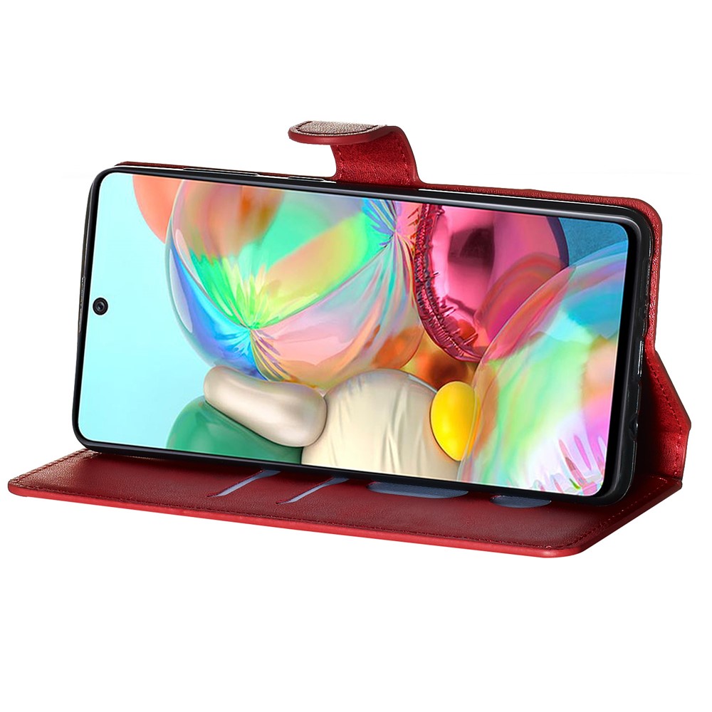 Solid Color Flip Leather Wallet Phone Case for Samsung Galaxy A71 A715 - Red-9