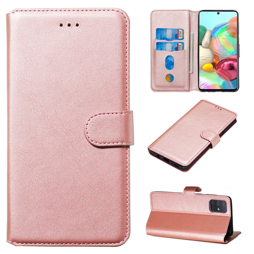 Solid Color Flip Leather Wallet Phone Case for Samsung Galaxy A71 A715 - Rose Gold-1