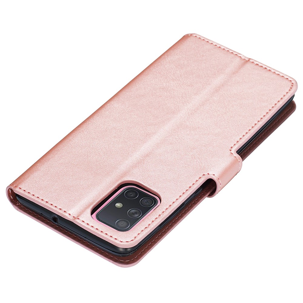 Solid Color Flip Leather Wallet Phone Case for Samsung Galaxy A71 A715 - Rose Gold-4