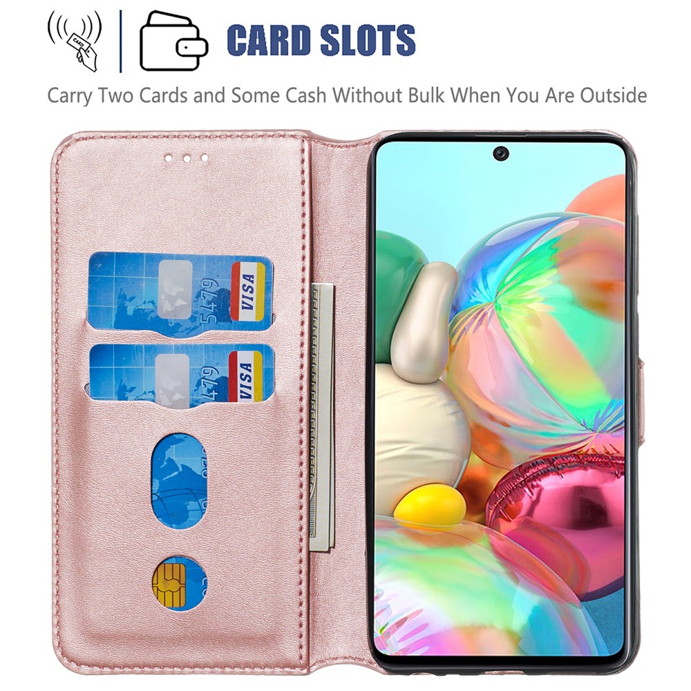 Solid Color Flip Leather Wallet Phone Case for Samsung Galaxy A71 A715 - Rose Gold-7