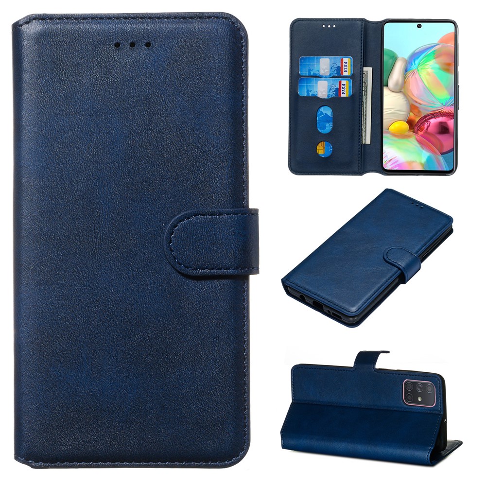 Solid Color Flip Leather Wallet Phone Case for Samsung Galaxy A71 A715 - Dark Blue-1