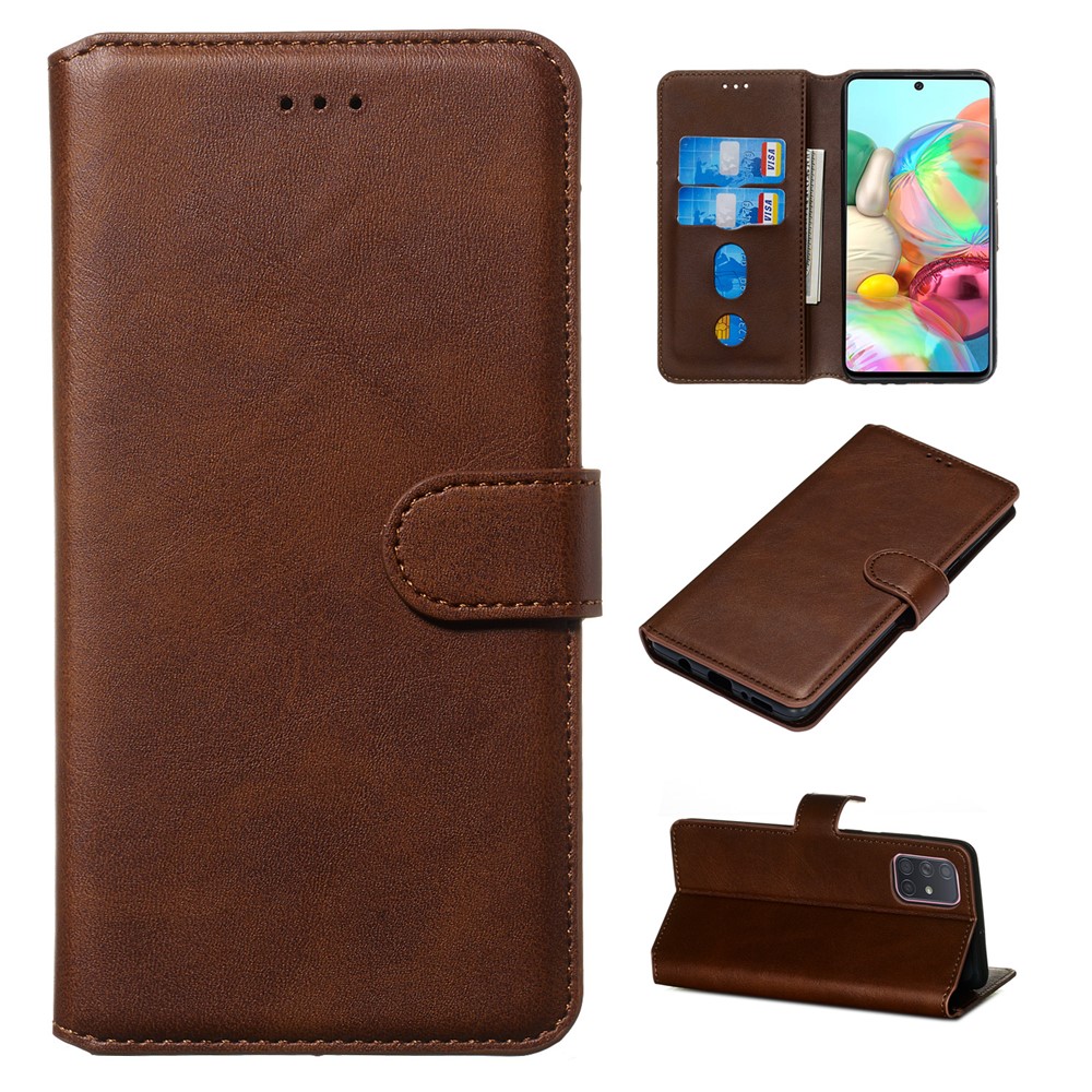 Solid Color Flip Leather Wallet Phone Case for Samsung Galaxy A71 A715 - Brown-1