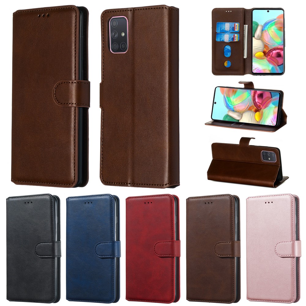 Solid Color Flip Leather Wallet Phone Case for Samsung Galaxy A71 A715 - Brown-14
