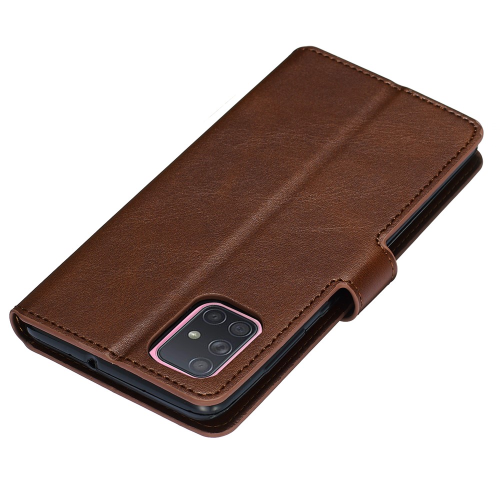 Solid Color Flip Leather Wallet Phone Case for Samsung Galaxy A71 A715 - Brown-4
