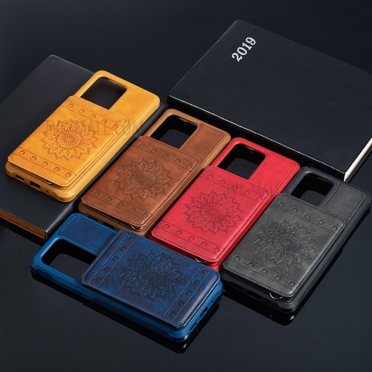 Imprint Sunflower PU Leather Coated TPU Phone Case for Samsung Galaxy S20 Ultra - Red-18