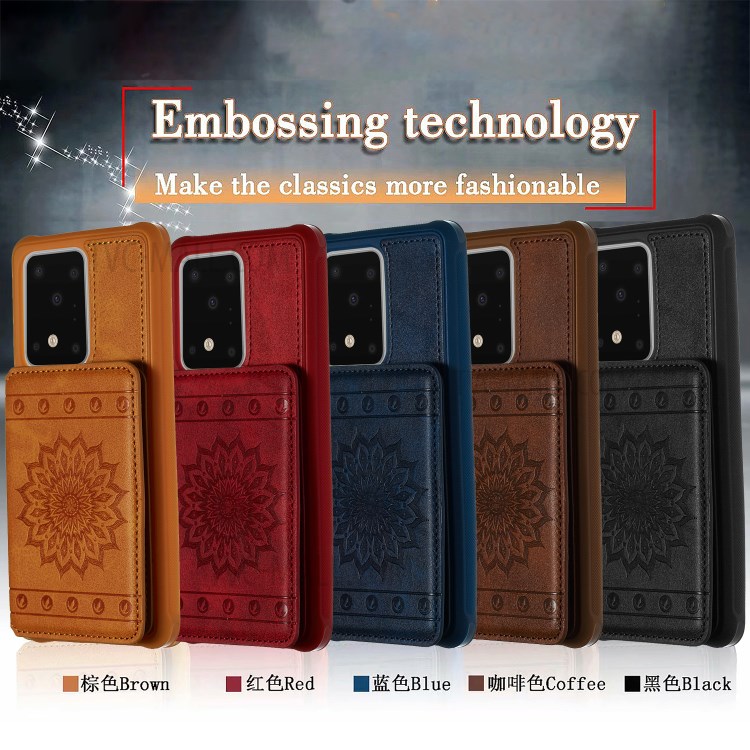 Imprint Sunflower PU Leather Coated TPU Phone Case for Samsung Galaxy S20 Ultra - Red-19