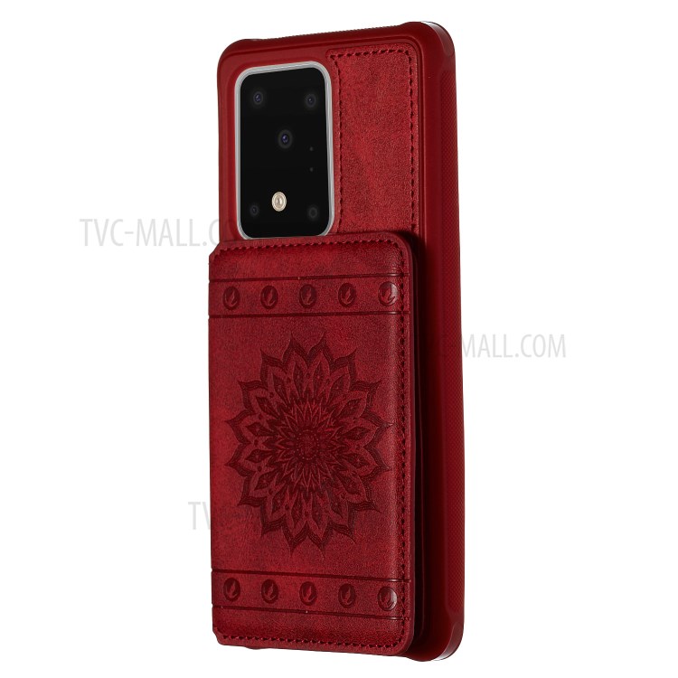Imprint Sunflower PU Leather Coated TPU Phone Case for Samsung Galaxy S20 Ultra - Red-2