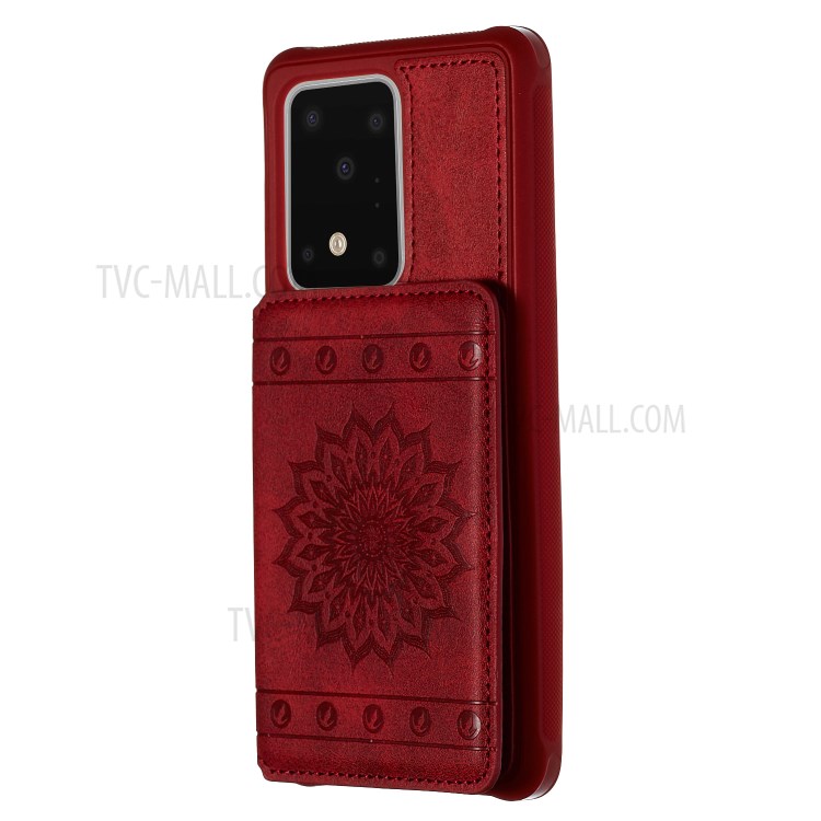 Imprint Sunflower PU Leather Coated TPU Phone Case for Samsung Galaxy S20 Ultra/S11 Plus - Red-2