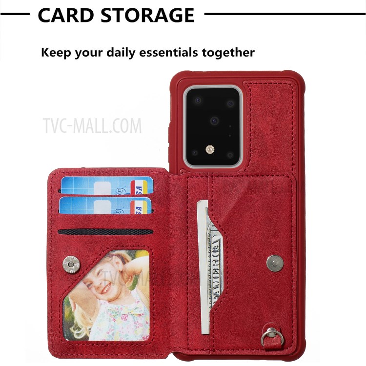 Imprint Sunflower PU Leather Coated TPU Phone Case for Samsung Galaxy S20 Ultra - Red-4