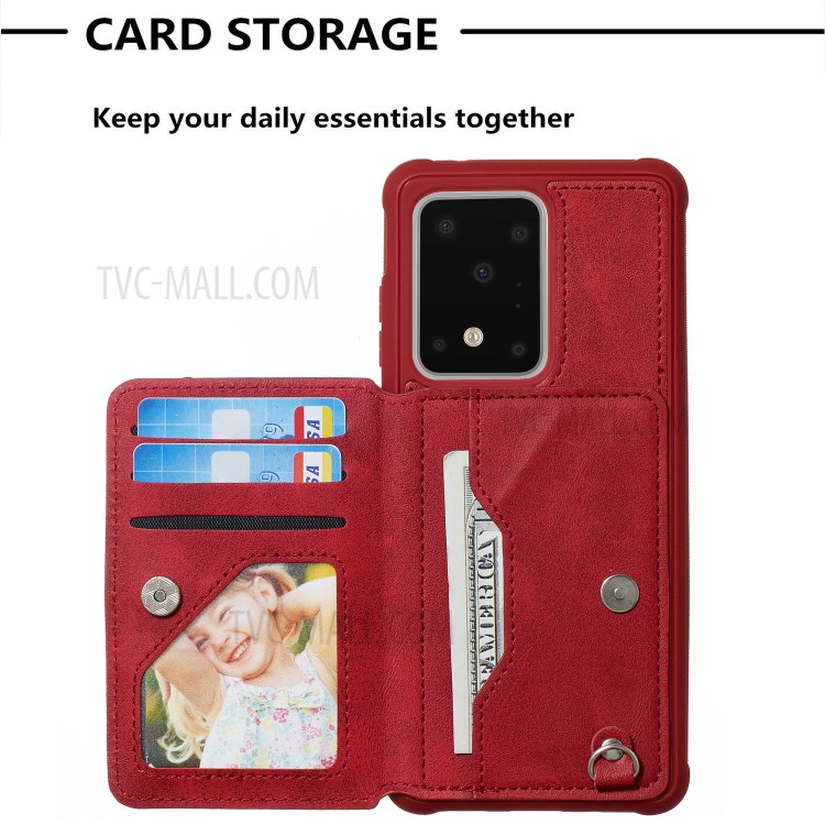 Imprint Sunflower PU Leather Coated TPU Phone Case for Samsung Galaxy S20 Ultra/S11 Plus - Red-4