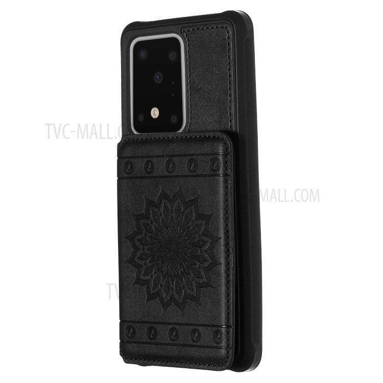 Imprint Sunflower PU Leather Coated TPU Phone Case for Samsung Galaxy S20 Ultra - Black-2