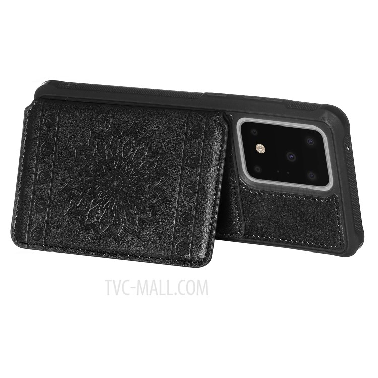 Imprint Sunflower PU Leather Coated TPU Phone Case for Samsung Galaxy S20 Ultra - Black-5