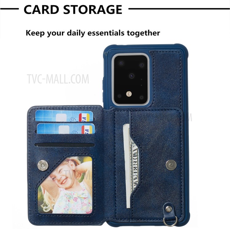 Imprint Sunflower PU Leather Coated TPU Phone Case for Samsung Galaxy S20 Ultra - Blue-4