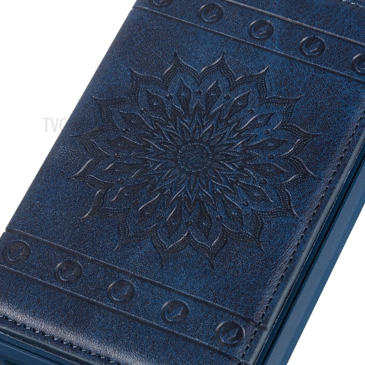 Imprint Sunflower PU Leather Coated TPU Phone Case for Samsung Galaxy S20 Ultra - Blue-7