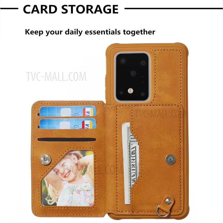 Imprint Sunflower PU Leather Coated TPU Phone Case for Samsung Galaxy S20 Ultra - Brown-4