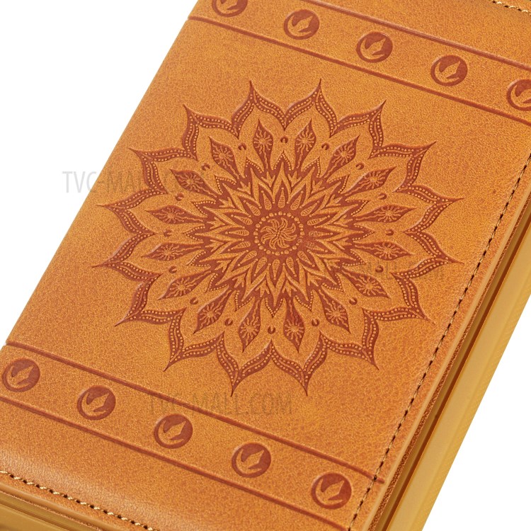Imprint Sunflower PU Leather Coated TPU Phone Case for Samsung Galaxy S20 Ultra - Brown-7