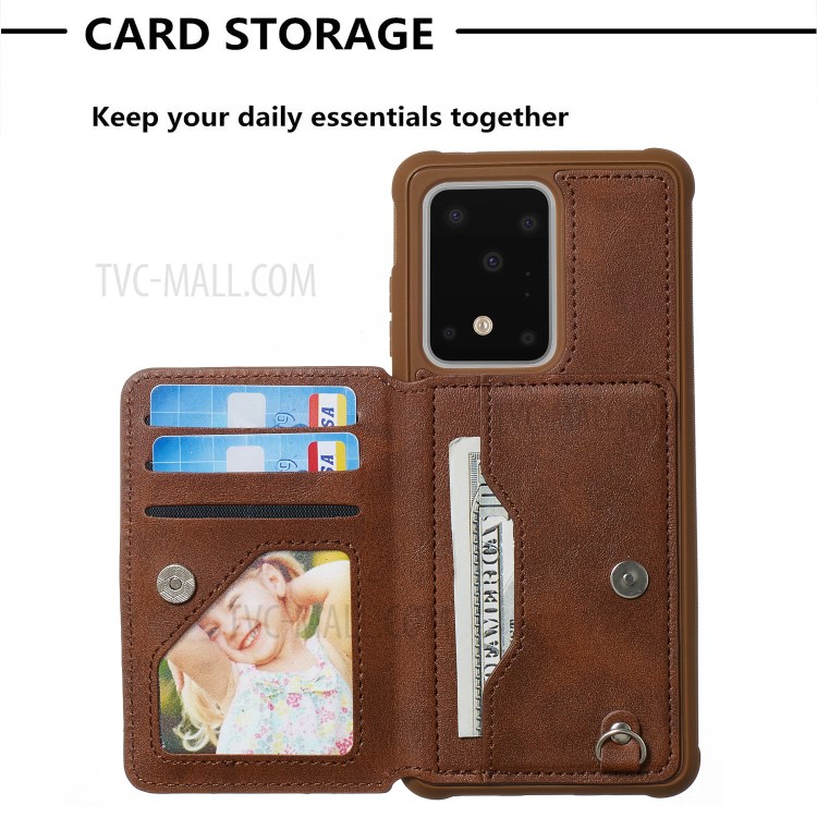 Imprint Sunflower PU Leather Coated TPU Phone Case for Samsung Galaxy S20 Ultra - Coffee-4