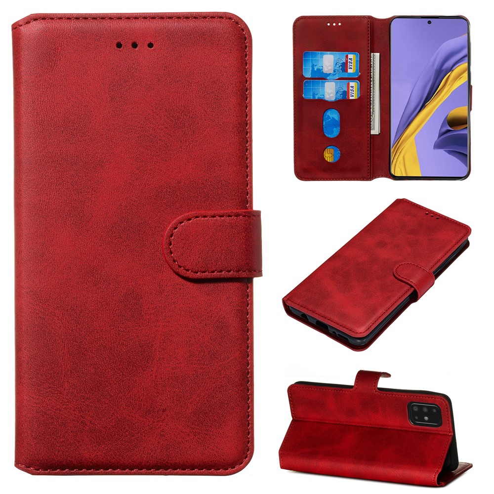 Classic Wallet Leather Stand Phone Protective Shell for Samsung Galaxy A51 - Red-1