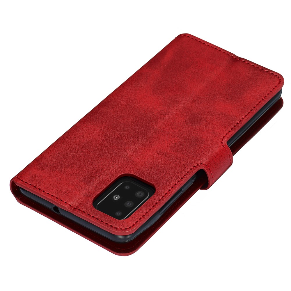 Classic Wallet Leather Stand Phone Protective Shell for Samsung Galaxy A51 - Red-4