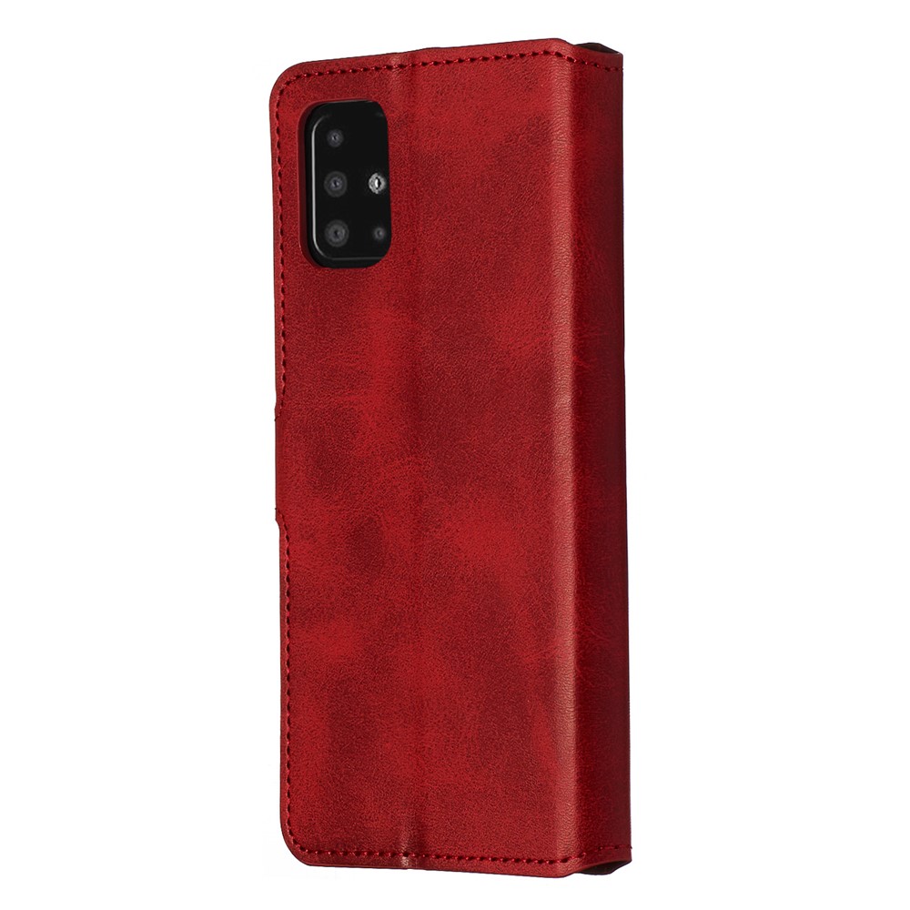 Classic Wallet Leather Stand Phone Protective Shell for Samsung Galaxy A51 - Red-6