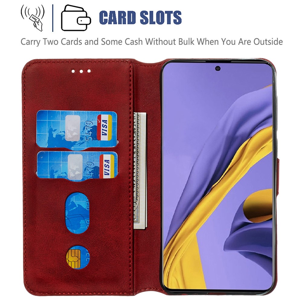 Classic Wallet Leather Stand Phone Protective Shell for Samsung Galaxy A51 - Red-7