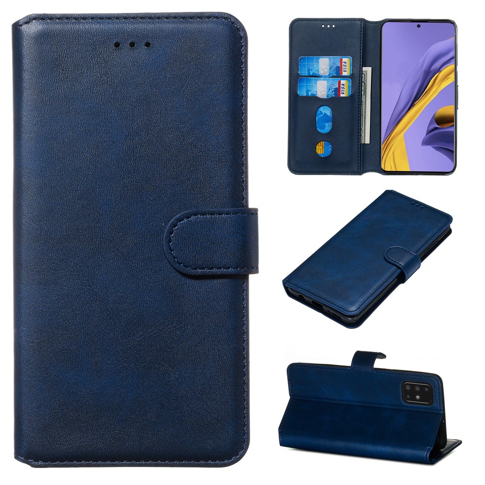Classic Wallet Leather Stand Phone Protective Shell for Samsung Galaxy A51 - Blue-1