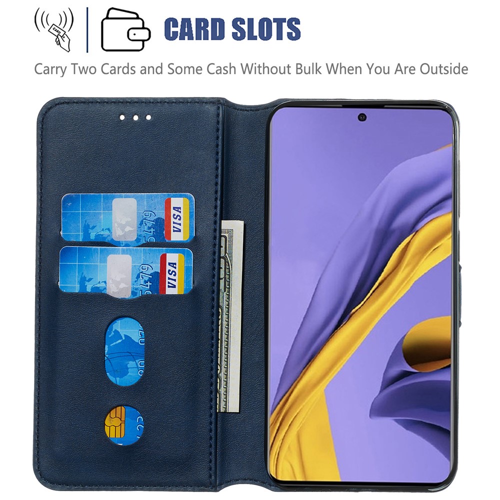 Classic Wallet in Cuoio Con Guscio di Protezione Del Telefono Per Samsung Galaxy A51 - Blu-7