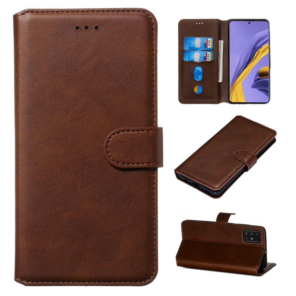 Classic Wallet Leather Stand Phone Protective Shell for Samsung Galaxy A51 - Brown-1