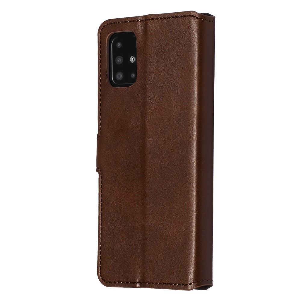 Coque de Protection de Téléphone en Cuir de Portefeuille Classique Pour Samsung Galaxy A51 - Brun-6