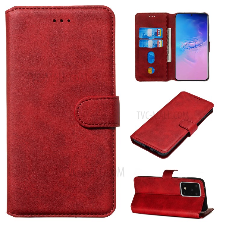 Couleur Unie Boîtier De Téléphone Porte-monnaie En Cuir Flip Classique Pour Samsung Galaxy S S20 Ultra / S11, Plus - Rouge-1
