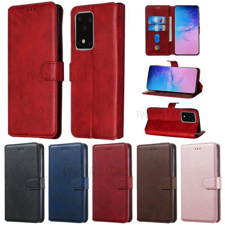 Couleur Unie Boîtier De Téléphone Porte-monnaie En Cuir Flip Classique Pour Samsung Galaxy S S20 Ultra / S11, Plus - Rouge-14