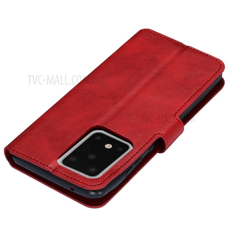 Couleur Unie Boîtier De Téléphone Porte-monnaie En Cuir Flip Classique Pour Samsung Galaxy S S20 Ultra / S11, Plus - Rouge-4
