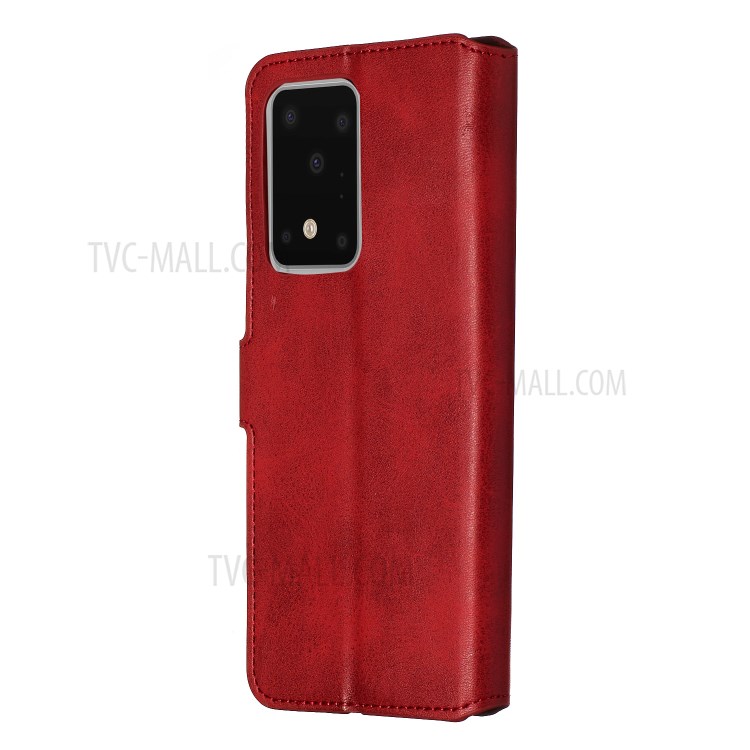 Couleur Unie Boîtier De Téléphone Porte-monnaie En Cuir Flip Classique Pour Samsung Galaxy S S20 Ultra / S11, Plus - Rouge-6